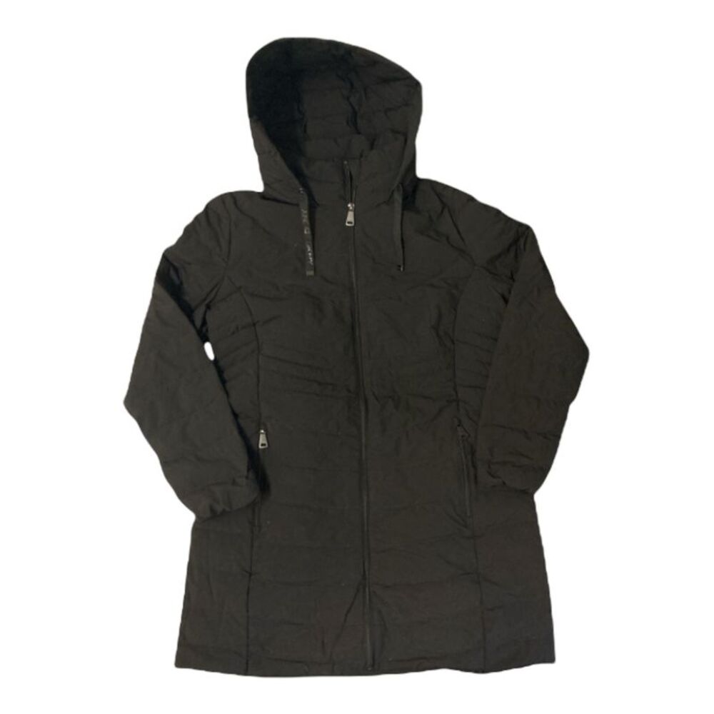 DKNY Women's Quilted Water Resistant Hooded Down Coat - Black